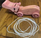 Vtg Handmade Wooden Pink Hippo Pull Toy 4 Wheel Moving Mouth Folk Art W  String