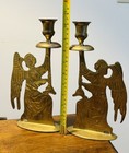 Pair Vintage Mid Century Brass Double Sided Angle Candlesticks India