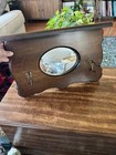 Vintage Wood Shelf With Oval Mirror   Brass Hooks - Entryway Organizer coat Rack