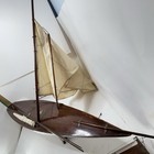 Vintage Wooden Sailboat Model 37 5    Pond Yacht Cloth Sails Stand Movable Rudder