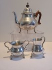 Vintage Stieff Pewter Williamsburg Restoration 3 Pc Tea Set Teapot Sugar Creamer