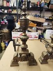 Antique Cast Iron Fireplace Andirons Finial  20    H 22    D Stamped  79