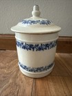 Saint Uze Sugar Sucre Canister French Stoneware Blue Stamped Floral Design
