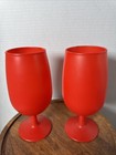 Mid Century Modern Red Frosted Glass Goblets