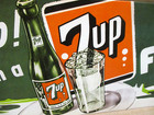 7 Up - Seven Up Float  -swimsuit Girl Old Glass Bottle - Old Tin Sign Date- 2001