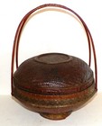Ikebana Basket Bamboo Weave Rattan Round W  Lid Asian Oriental