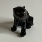Vintage Mid-century Ceramic Black Panther Figurine With Golden Eyes