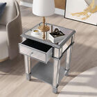 Wisfor Silver Mirrored Side Table Nightstand End Table W Drawer   Open Shelf Us