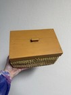 Unique Vintage Woven Sewing Basket With Wooden Lid 