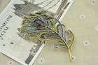 Peacock Feather Crystal Rhinestones Brooch Pin Purple