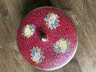 Vintage Red And Gold Floral Flowers Embossed Tin On Base Made In England 1960 s 