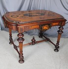 Antique Victorian Renaissance Revival Marquetry Inlaid Walnut Center Table