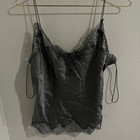 Ralph Lauren Silk Lace Trim Camisole Charcoal Gray V-neck Spaghetti Strap Top L