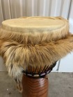 African Djembe Drum - 22  Tall - Hard Wood - Goat Skin Head Fur Trim- Read