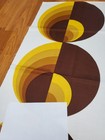 Awesome Rare Vintage Mid Century Retro 70s Yel Brn Half Circle Sml Fabric  Look 