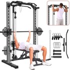 1400 Lbs Smith Machine Multi-function Squat Rack With Lat-pull Down Power Cage