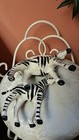 Vintage Pair Leather Wrapped Papier Mache Zebra Figures Glass Eyes Folk Art