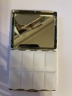 Retro Silver  Victorian Fleur Pill Box W  Snap-lid 8 Compartments   Mirror