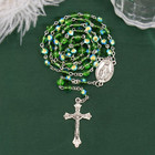 Handmade Green Crystal Glass Beads Rosary Holy Mary Medal Cross Crucifix Necklac