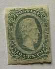 1863-64 Csa  10 Cent Confederate Stamp  Jefferson  Imperforate  Blue