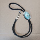 Vintage Large Native American Sterling Silver   Turquoise Bolo Tie Bennett C-31