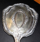 Vintage Silvertone Ornate Floral Vanity hand Mirror  bristol Silver 