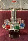 Vintage Mcm Liquor Dispenser Pump Decanter W 6 Shot Glasses And Tray