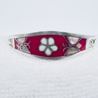 Vintage Mexico Alpaca Silver Hinged Bracelet Abalone Inlay Flower Butterfly B007