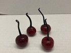 Set Of 4 Murano   Hand Blown Glass Red Cherries With Black Stems Vintage