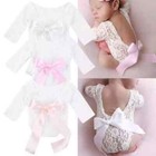 Newborn Girl Outfit Photo Prop Baby Infant 2 Pcs Set Bodysuit   Flower Headband