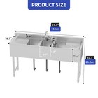 Commercial Sink 3 Compartment Double Drainboard Nsf Stainless Steel Bar Kitchen