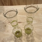Set Of 2 Clear   Green Glass Bottle Vases  Decorative Abstract Art
