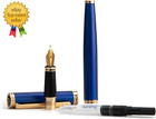 Blue Fountain Pen stunning Luxury 24k Gilded Nib medium  gorgeous 24k Gold Finis