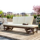 Wooden Patio Outdoor Adjustable Daybed Sofa Chaise Lounge Sunbed W beige Cushion