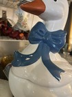 Goose Shaped Ceramic Cookie Jar With Lid White Blue Bow Orange Beak
