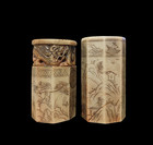 Old Chinese Carved Soapstone Seals Pair  Budai Figure   Coin Top