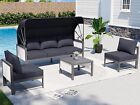 4 Pieces Furniture Set With Retractable Canopy coffee Table  Patio Sectional Set
