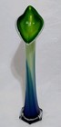 Vintage Jack In The Pulpit Lily Blue Green White Hand Blown Art Glass Vase 14 5 