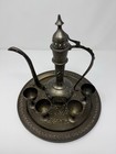 Vintage Middle Eastern Brass Coffee Set Tray Dallah Pot Cups Hand Etched Enamel