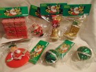Vintage Christmas Ornament Lot Of 7  Nos  90s  Santa Flocked Glitter Present   C