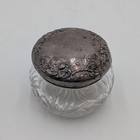 Antique Cut Glass Vanity Powder Jar Sterling Silver Embossed Lid Monogrammed