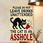 Vintage Funny Cat Metal Tin Sign Wall Decor Please Do Not Leave Drinks Unattende
