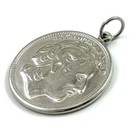 Vintage Faux Coin Medallion Charm Alexander The Great Silver Plated Jewelry