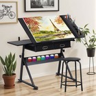 Adjustable Drafting Table Drawing Table Artist Desk W 2 Drawers And Stool Black