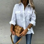 Long Sleeve Plain Blouse Tops Shirt Ladies Casual Loose Women Button Up Baggy