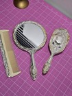 New 3 Piece Vintage Vanity Set  Silver-plated Hand Mirror  Hairbrush   Comb Vgc