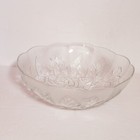 Vintage Clear Glass Etched Roses Leaves Bowl