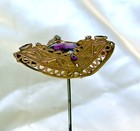 Antique Victorian Jeweled Hatpin 12  Long Pinkish Amethyst Scalloped Design