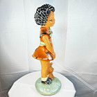 Vintage Black Americana Figurine   Original Art Usa   Girl In Orange Dress With