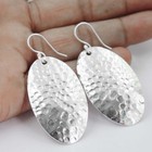 925 Sterling Silver Hammered Oval Dangle Earrings Handmade Long Drop Gift D28